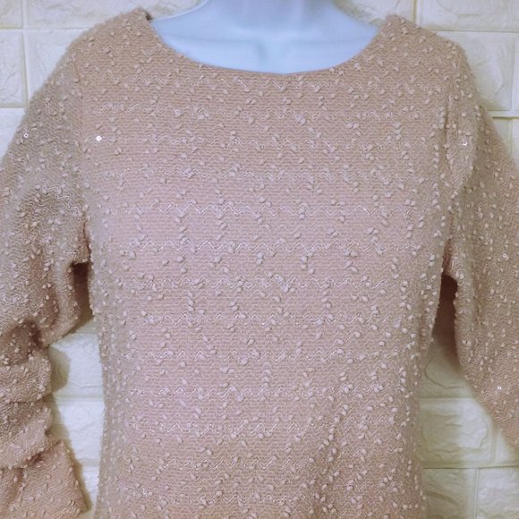 Y2K Jennifer Lopez Textured Knobby Knit Top Sequins -M Back Cut-out Blush Pink - Picture 3 of 11